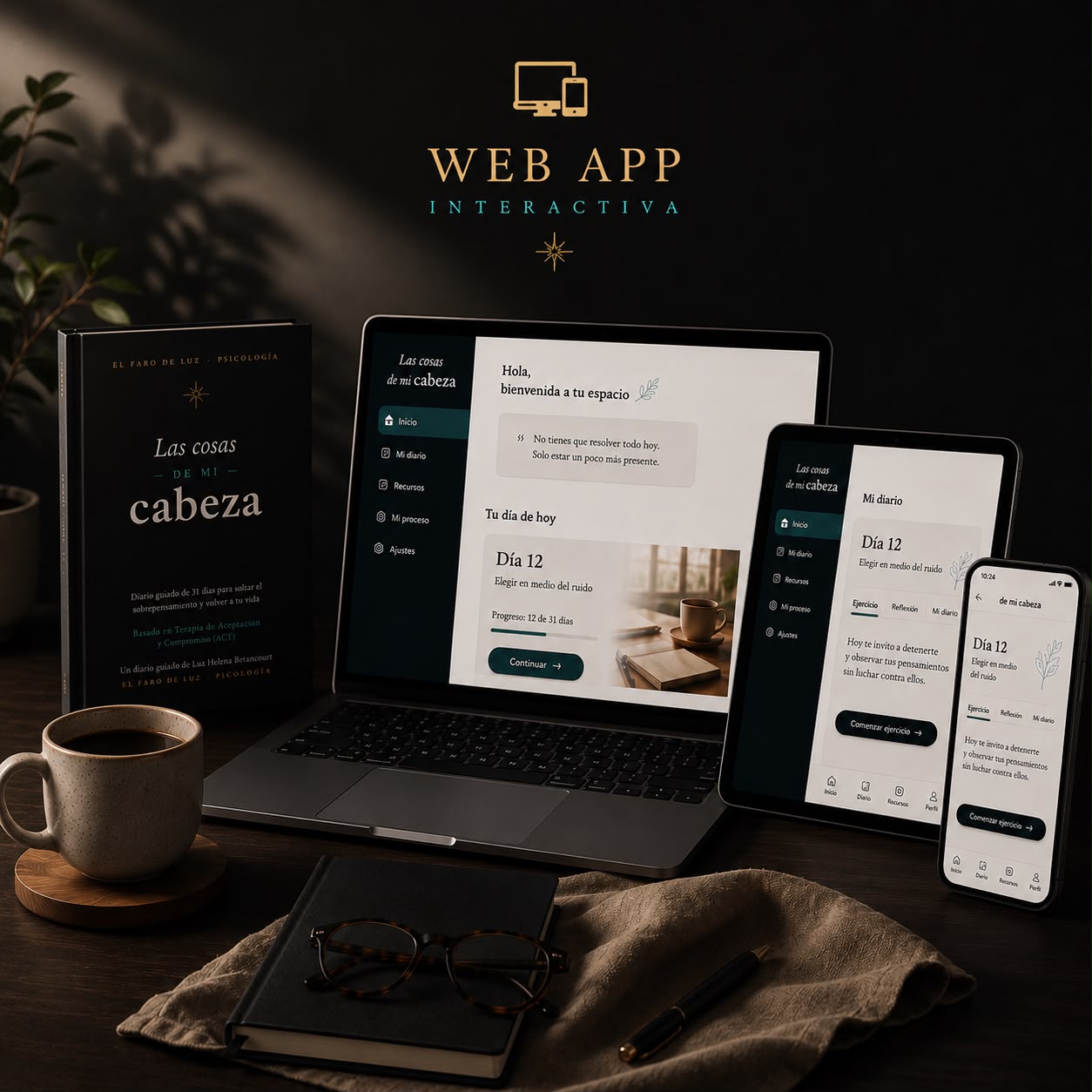 Las cosas de mi cabeza — web app interactiva en laptop, tablet y celular